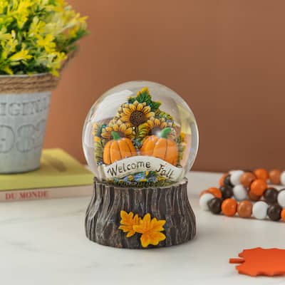 Glitzhome 100mm 5.75''H Fall Sunflower and Pumpkin Resin Waterglobe Thanksgiving Table Decor