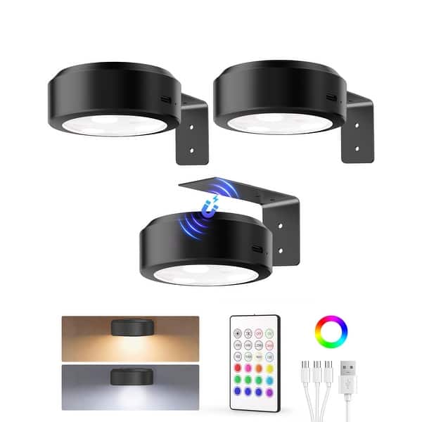 slide 2 of 7, EZVALO Black LED Picture Light Wireless with Remote-RGB-3 Pack