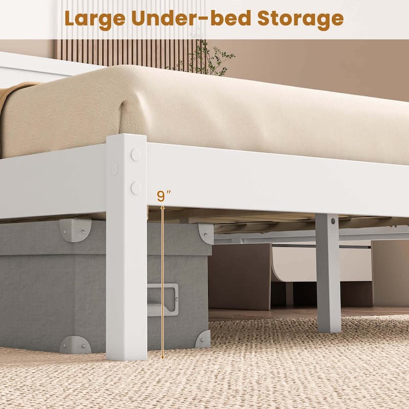 Costway Twin/Full/Queen Wooden Platform Bed with 12 Slats Headboard &