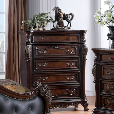 Furniture of America Eugene Traditional Solid Wood Chest with Felt-lined Top Drawer and Cedarwood-lined Drawers