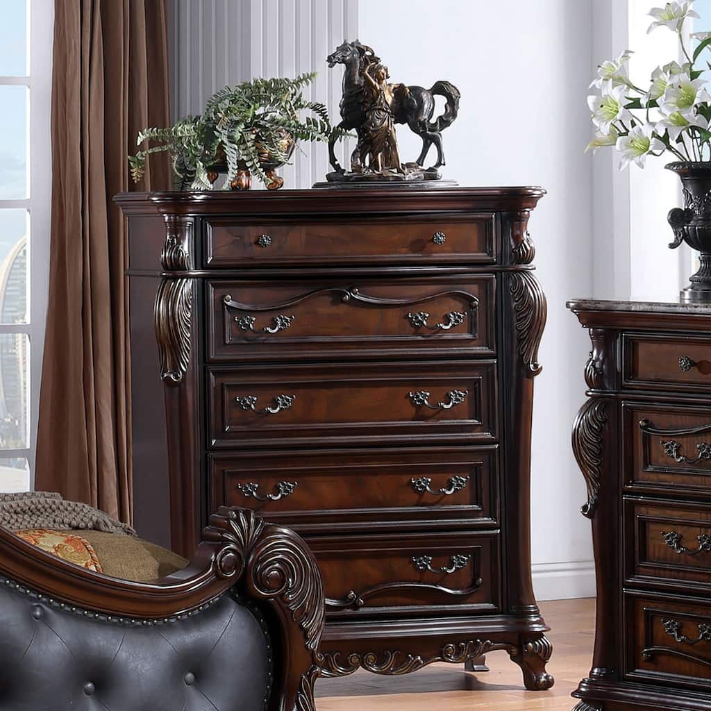 Furniture of America Eugene Traditional Solid Wood Chest with Felt-lined Top Drawer and Cedarwood-lined Drawers