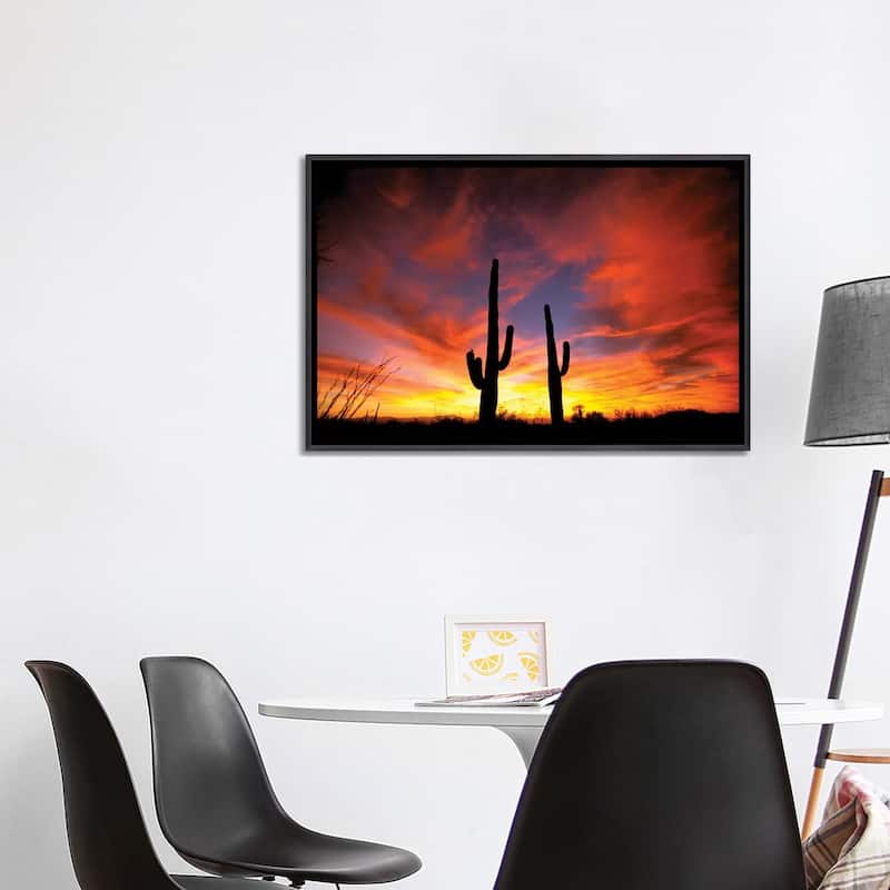 iCanvas "A Pair Of Saguaro Cacti At Sunset, Sonoran Desert, Arizona, USA" by Marilyn Parver Framed