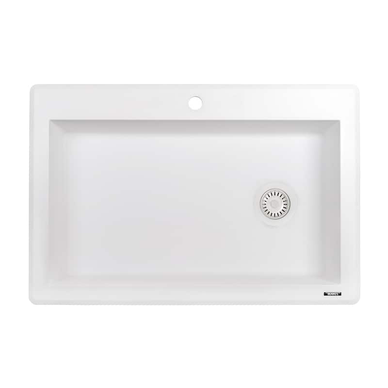 Ruvati 33 x 22 inch epiGranite Drop-in Topmount Granite Composite Single Bowl Kitchen Sink - Arctic White - RVG1033WH