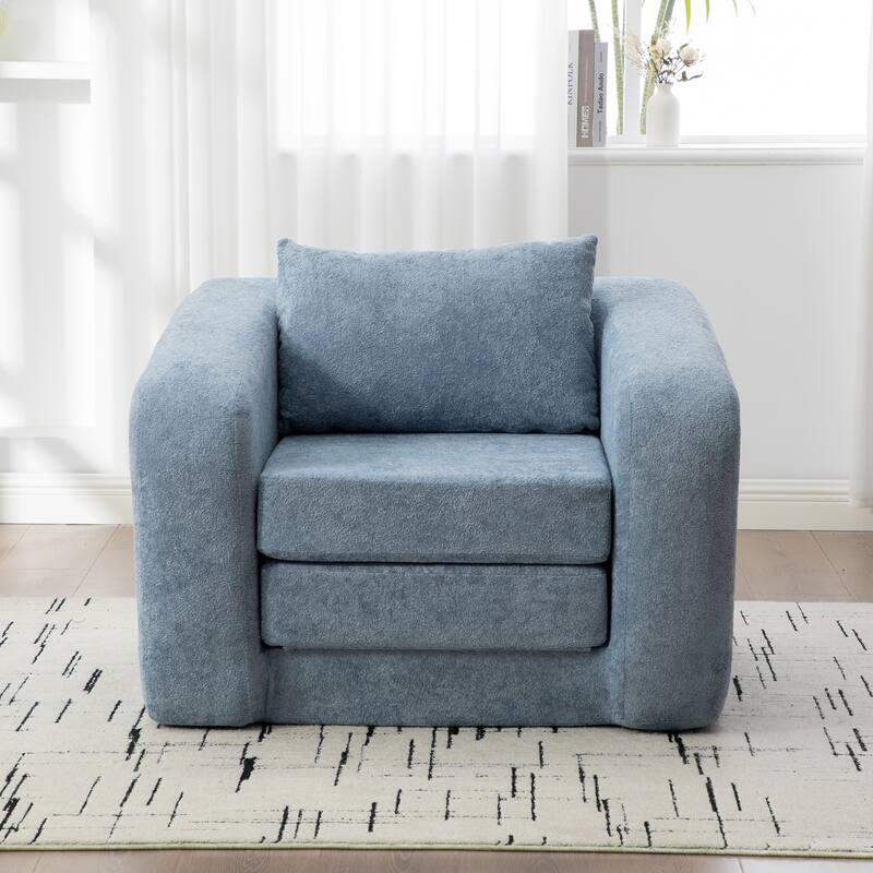 40" Convertible Chenille Floor Sofa Bed, Foldable Boneless Mattress Cloud Single Couch Lounge Chair with Armrest & Pillow