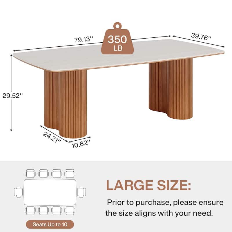 78.7" Rectangle Dining Table, Luxury Sintered Stone Kitchen Table with Solid Wood Legs
