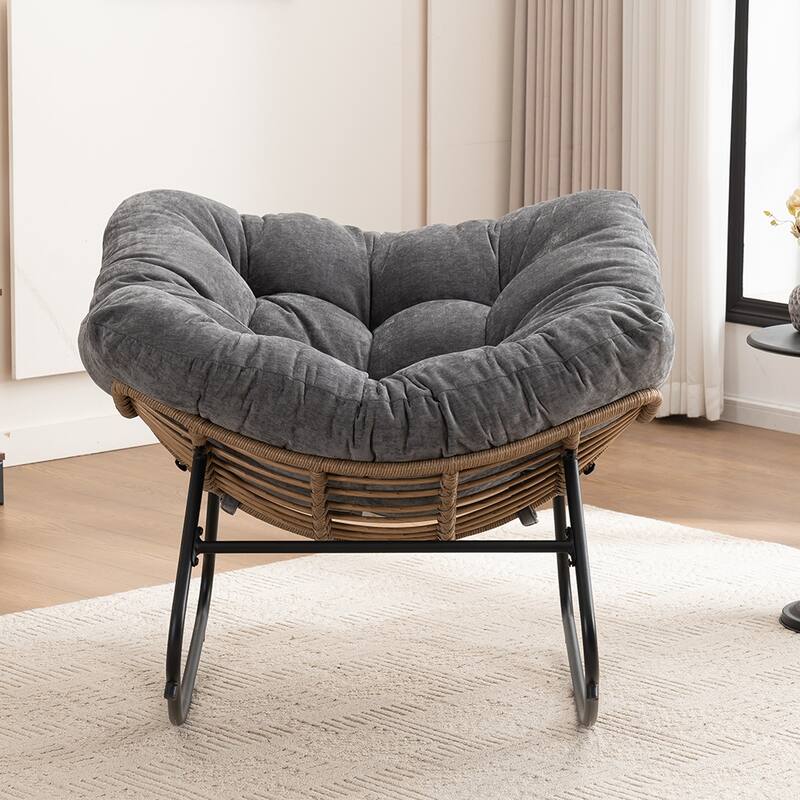 Wicker Rocking Chair Accent Chair with Ergonomic Design, Gentle Rocking Motion Lounge Chair for Living Room