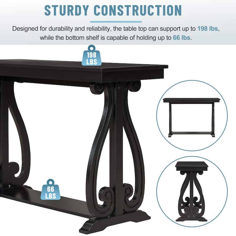 48-Inch Rustic Vintage Console Table --- Farmhouse Style Entryway Table with Open Shelf and Sturdy Construction