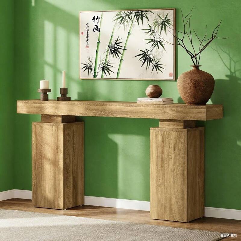 Brown MDF Farmhouse Console Table with Rustic Wood-Grain Finish - 63” L x 11.81 W x 33.46 H