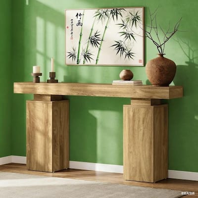 Brown MDF Farmhouse Console Table with Rustic Wood-Grain Finish - 63” L x 11.81 W x 33.46 H