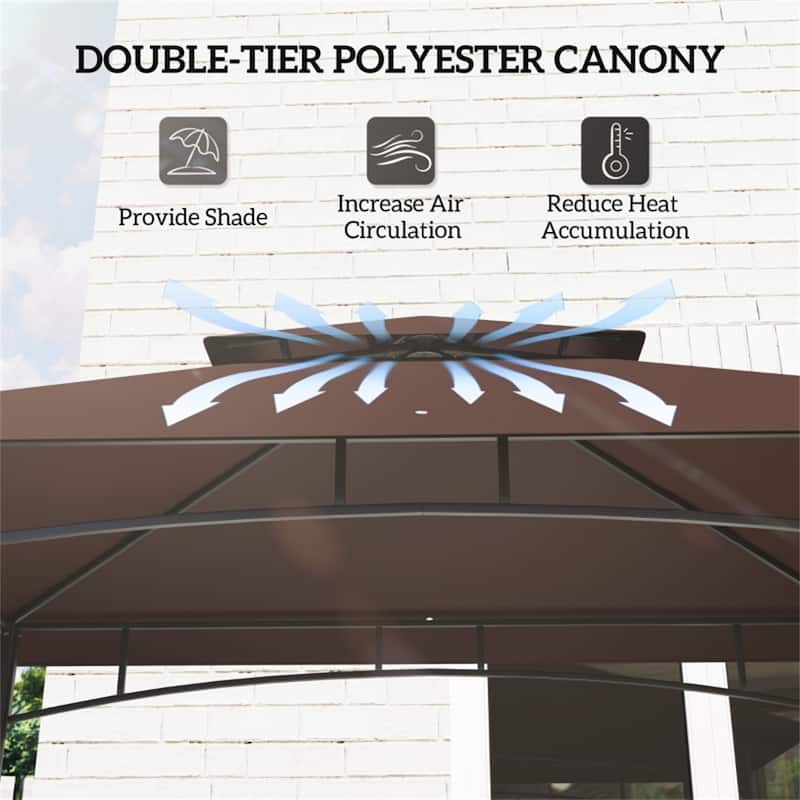 Galvanized Metal Polyester 2-Tier Outdoor Gazebo - 94.5" L x 59.1" W x 101.2" H