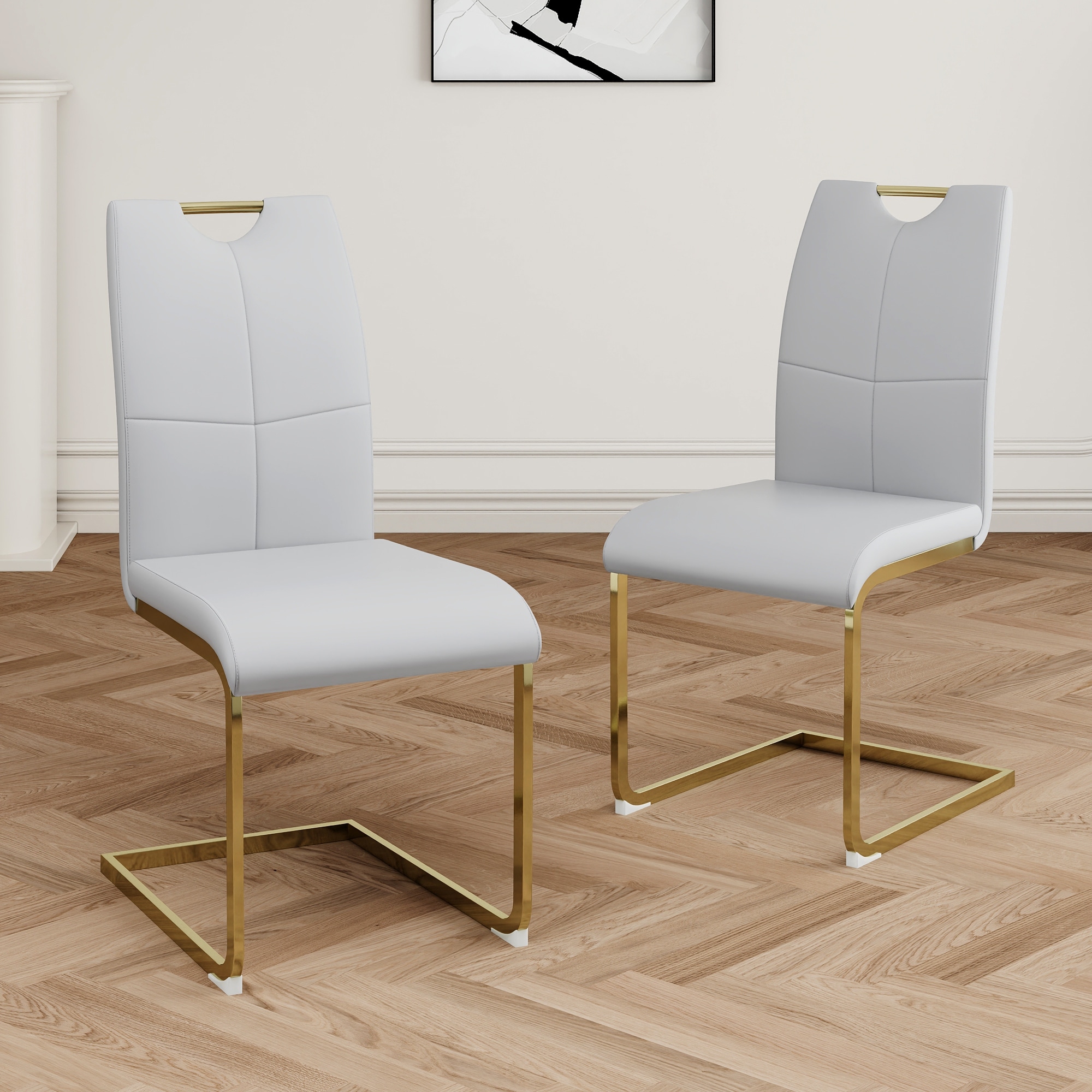 Set of 2 Dining Chairs with Metal Legs Design And Faux Leather Padded Seat for Kitchen