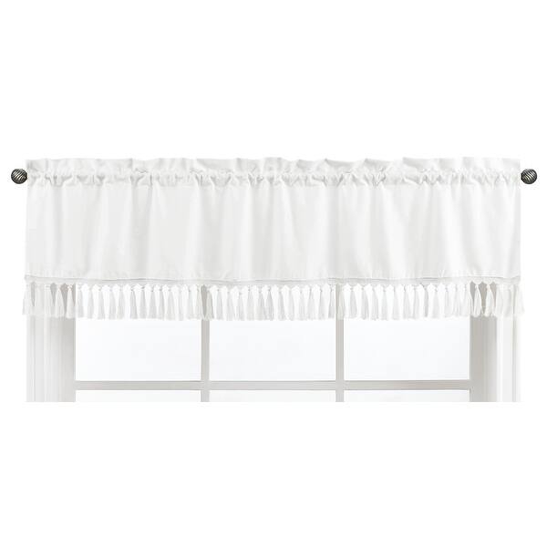 slide 2 of 4, White Window Curtain Valance - Solid Color Tassle Fringe for Lemon Floral Collection