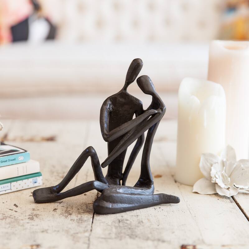 Large Cast Iron Couple Figurine - 7.5" - Brown