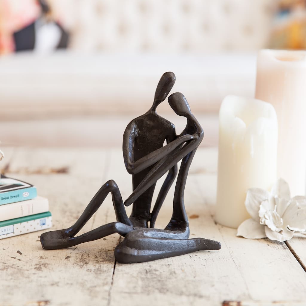 Large Cast Iron Couple Figurine - 7.5" - Brown