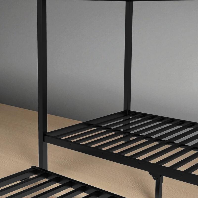 Twin XL over Twin XL/Full over Full Metal Bunk Bed with Twin Size Trundle, Black - Strong and Stable