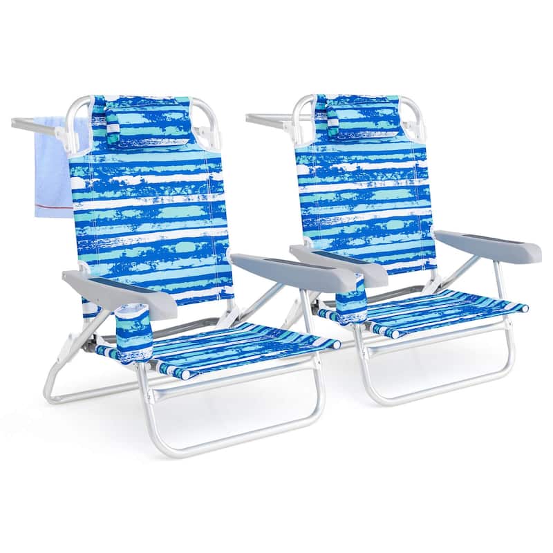 Costway 2 Pack Folding Beach Chair Lightweight Lay Flat Lounge Chair - Blue