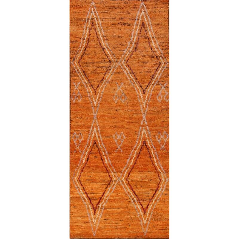 Orange Moroccan Runner Rug Handmade Tribal Wool Carpet - 3'3" x 9'8"