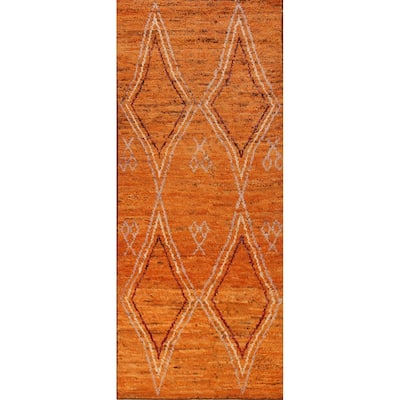 Orange Moroccan Runner Rug Handmade Tribal Wool Carpet - 3'3" x 9'8"