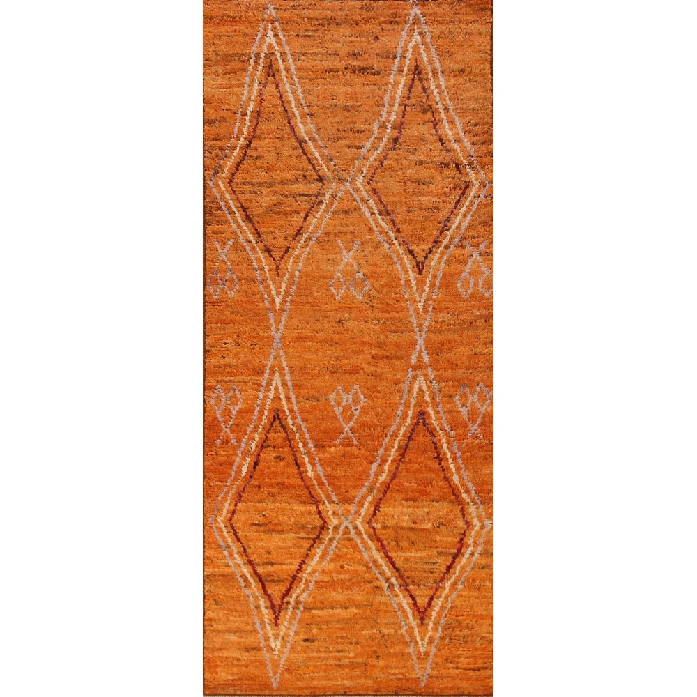Orange Moroccan Runner Rug Handmade Tribal Wool Carpet - 3'3" x 9'8"