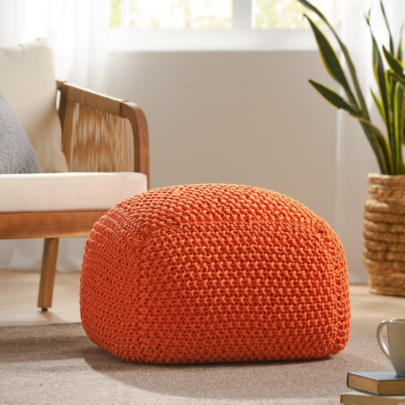 Hollis Knitted Cotton Square Pouf by Christopher Knight Home