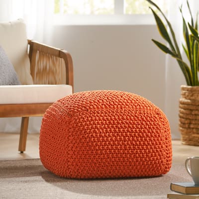 Roomfitters Handwoven Square Pouf Ottoman, Textured Cotton Knit Floor Cushion, Cozy Footrest or Seat