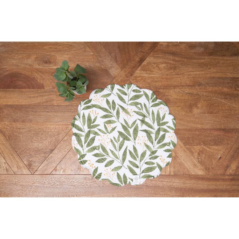 Joelle Floral Flowers Palm Leaf Vibrant Scalloped Round Placemats Set of 6, 17" - Multicolored