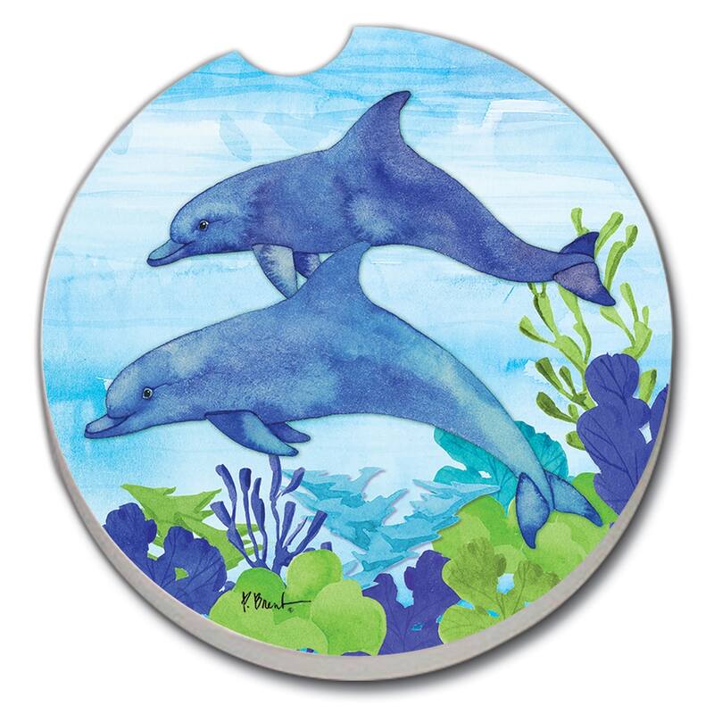 Counterart Absorbent Stoneware Car Coaster, Dolphin Duo, Set of 2 - 2.5