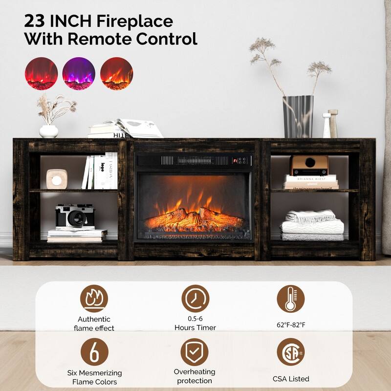 Farmhouse 70'' TV Stand For Tvs Up To 70'' With 23'' Electric Fireplace and Adjustable Shelves