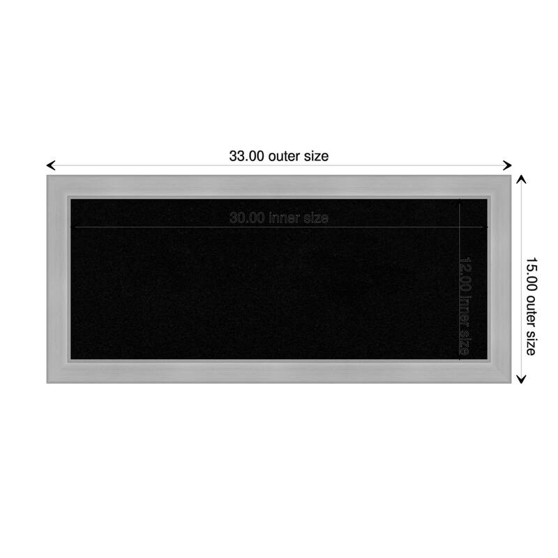 Vista Brushed Nickel Narrow Framed Black Corkboard Bulletin Board - Board Size 30x12
