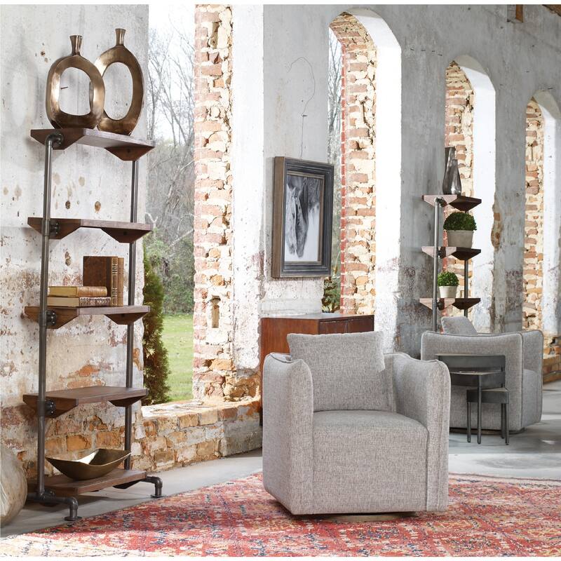 30" Corben Gray Swivel Arm Chair with Tailored Loose Back Pillow