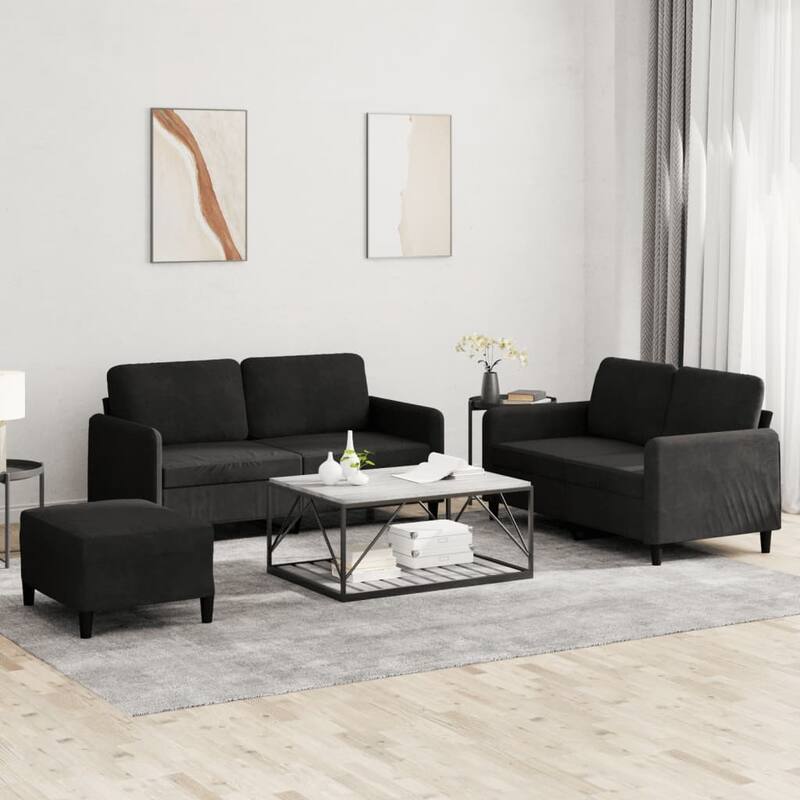 vidaXL Sofa Set Black Velvet, Metal, Plywood, Textilene, Foam Compact - 30.3 x 62.2 x 31.5 in