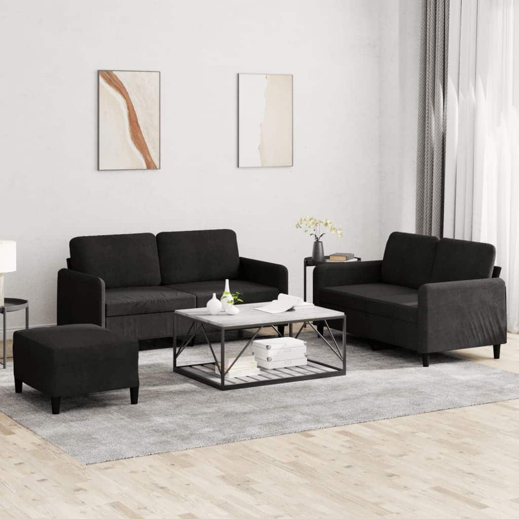 vidaXL Sofa Set Black Velvet, Metal, Plywood, Textilene, Foam Compact - 30.3 x 62.2 x 31.5 in