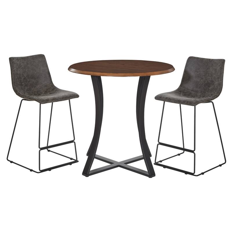 3-Piece 36" Round Top Counter Height Dining Table with 2 Faux Leather Stools