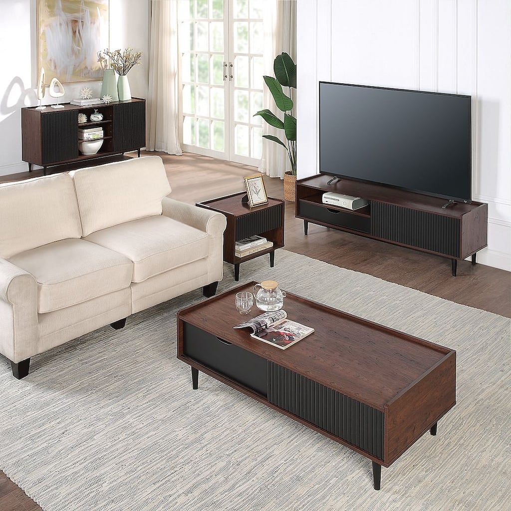 Manhattan Comfort Duane Modern Ribbed 4 Piece Living Room Table Set