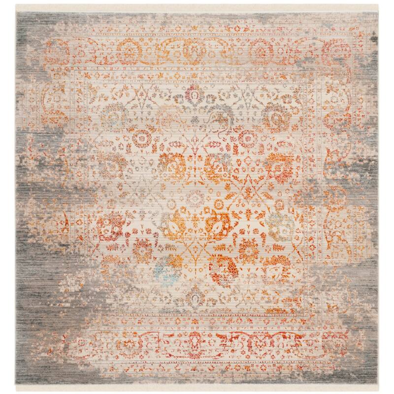 SAFAVIEH Vintage Distressed Boho Persian Hinako Oriental Polyester Rug - 5' Square - Grey/Multi