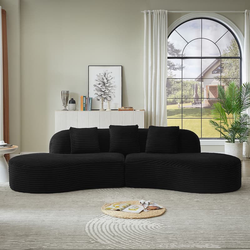 Corduroy Upholstered Curved Sectional Sofa Compressed Modular Couch