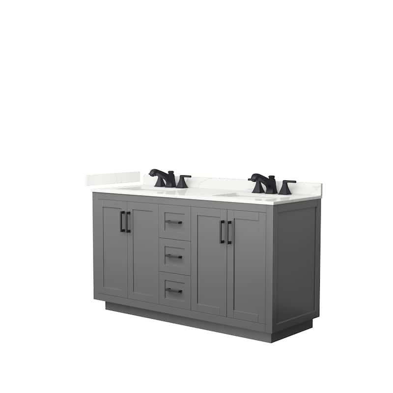 Miranda 60-inch Double Vanity, Quartz Top - Dark Gray, Black Trim, Giotto Quartz Top