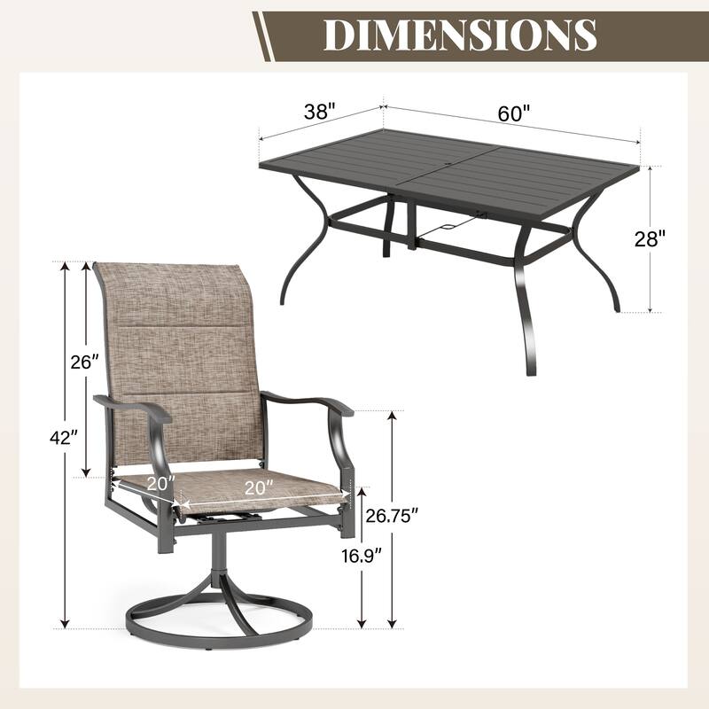 MAISON ARTS 7 Pieces Outdoor Patio Dining Set with Umbrella-hole Table and Textilene Dining Chairs