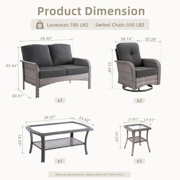 dimension image slide 1 of 10, XIZZI Outdoor Patio Furniture Wicker Sofa Swivel Chair Set