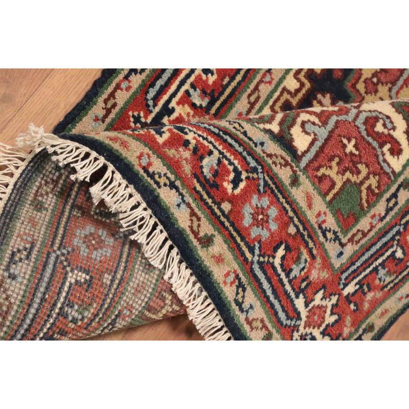 Hand Knotted Oriental 100% Wool Carpet Traditional Medallion Navy Blue & Blues Heriz (serapi) Area Rug - 5' 1'' X 3' 0''
