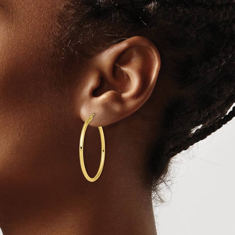 Curata 10k Yellow Gold Polished Hinged Hoop Earrings - 35x2mm