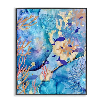 Stupell Coral & Sea Life Collage Framed Giclee Art Design By Amy Tieman