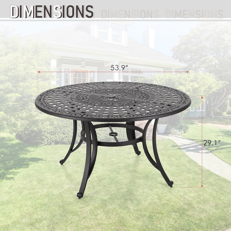 MAISON ARTS 7-Piece Cast Aluminum Patio Dining Set with Round Dining Table & 6 Dining Chairs