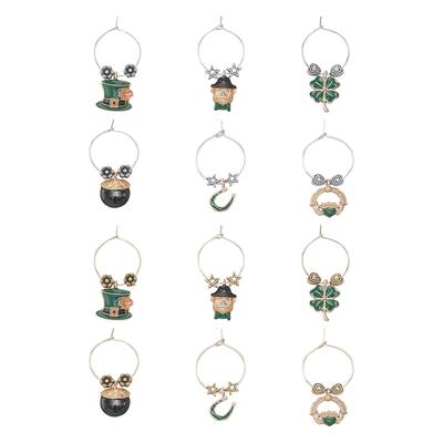 Wine Things 12-Piece Wine Charms/Wine Glass Tags/Drink Markers for Stem Glasses, Wine Tasting Party (Luck of The Irish)