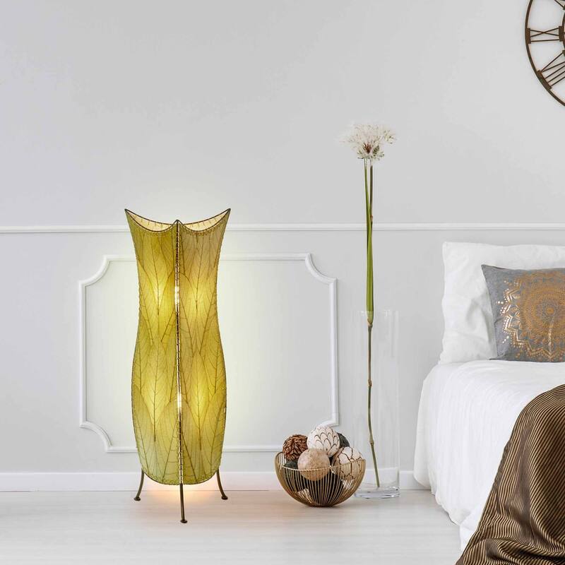 Eangee Handmade Flowerbud Large Floor Lamp, Cocoa Leaves Shade - 13 x 13 x 36 - Green