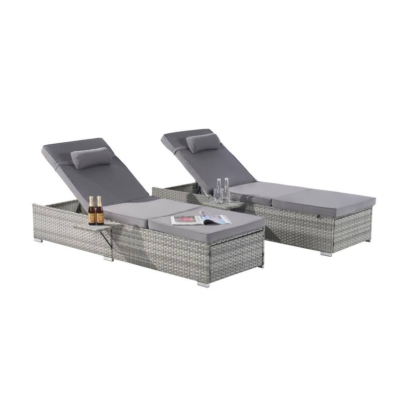 GDFStudio - Amelia Outdoor Chaise Lounge Chair Set of 2 with Adjustable Recline and Side Table for Poolside Relaxation
