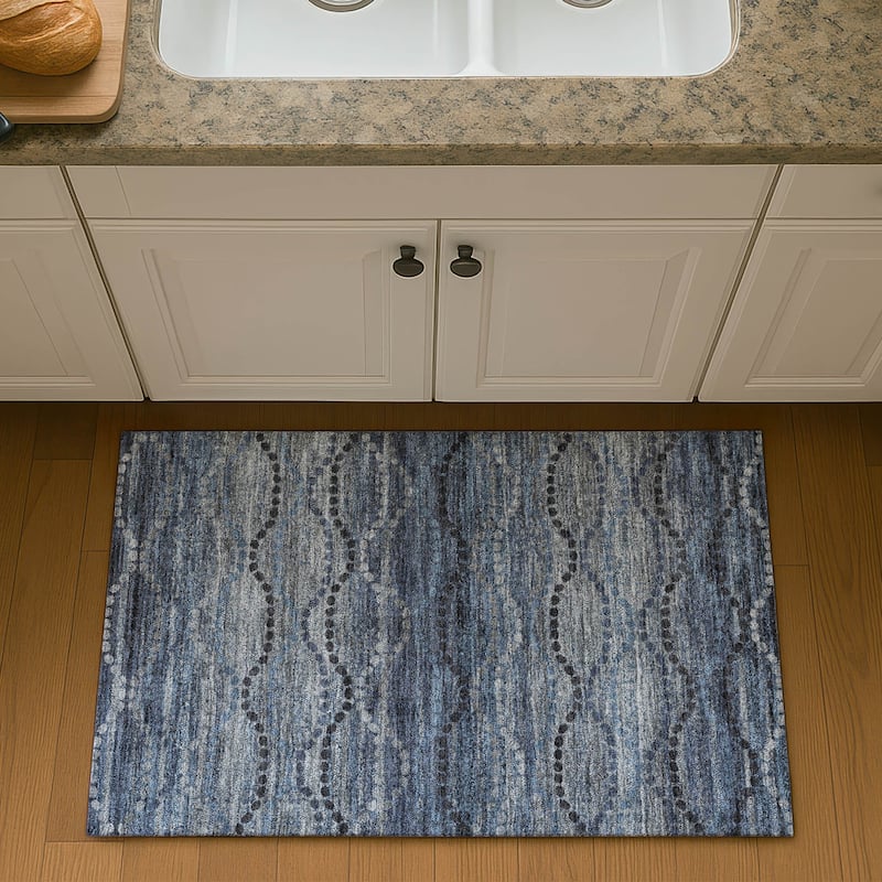 Premium Washable Super Soft Boho Stripes Mayfield Rug - Navy - 1'8" x 2'6"