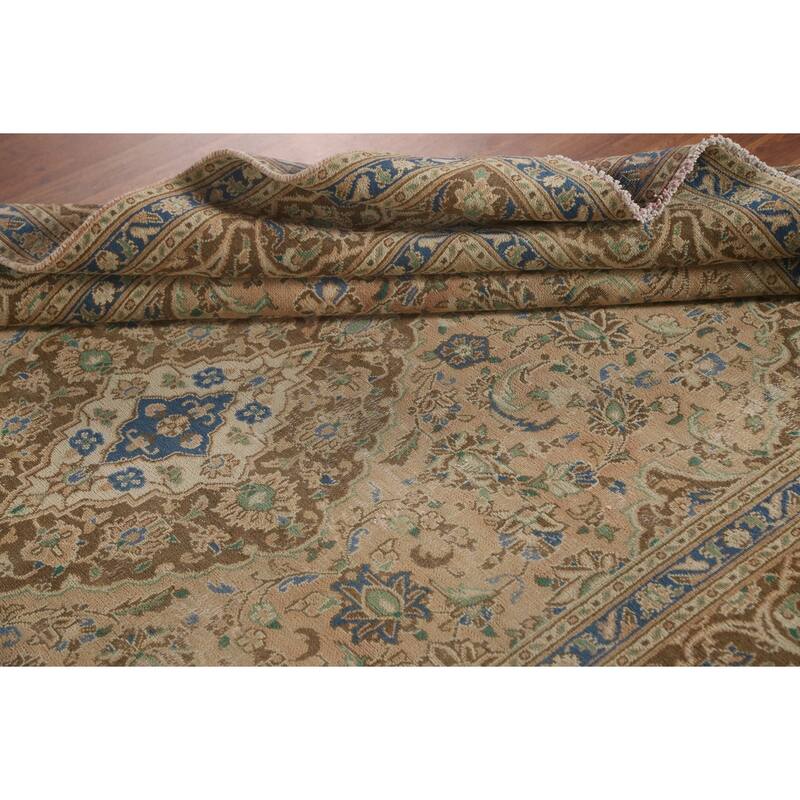 Traditional Mashad Persian Vintage Rug Handmade Orange Wool Carpet - 6'4"x 9'2"