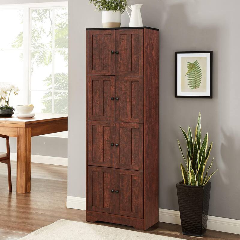 72.4" Tall Corner Storage Cabinet Walnut Sideboard with 4 Doors, Buffet Server Cabinet Accent Cabinet Pantry Cabinet