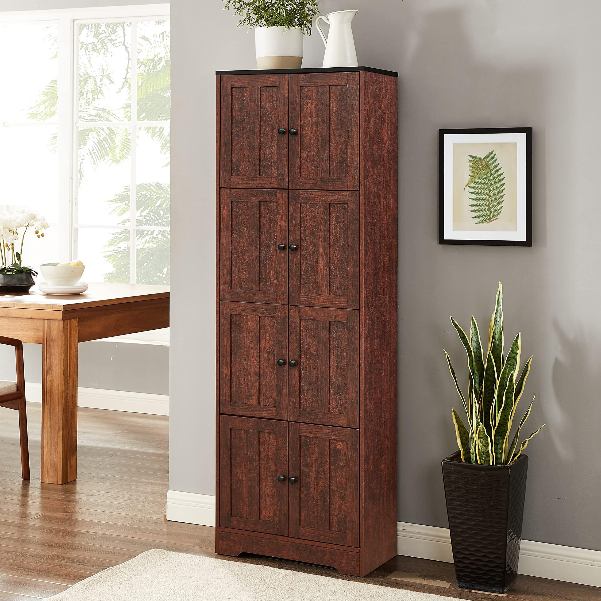 Tall Storage Cabinet with 4 Doors and 4 Shelves Wall Storage